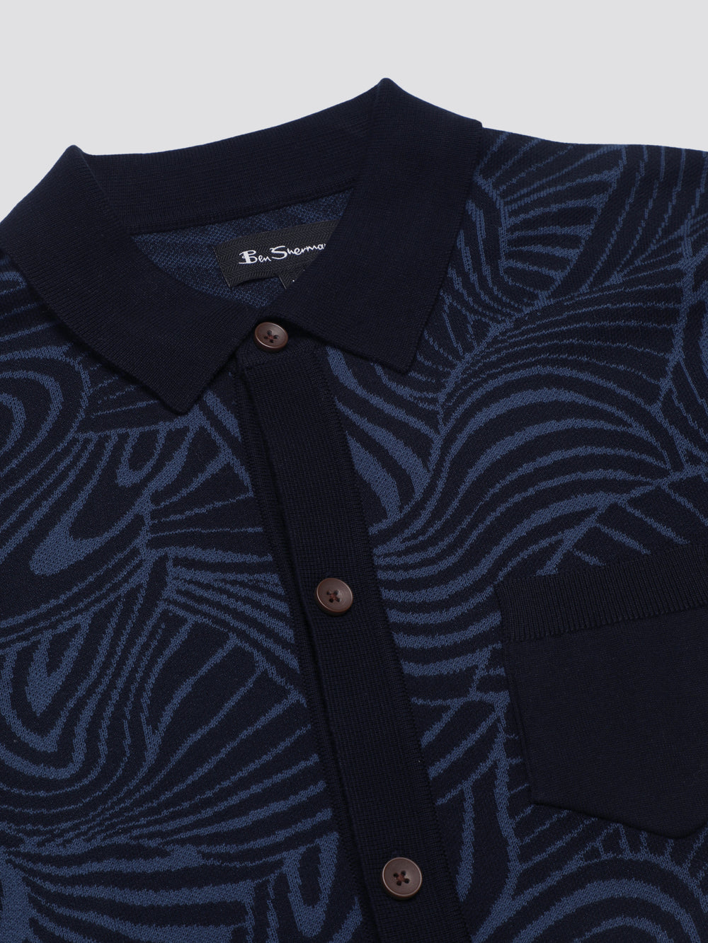 Knitwear Ben Sherman B by Ben Sherman Swirl Jacquard Button Through Polo Bleu Marine | KTJ-44860916